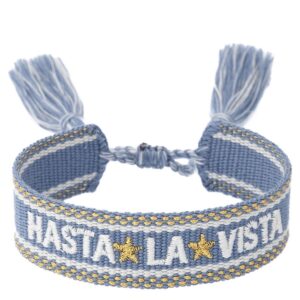 DARK Woven Friendship Bracelet Hasta La Vista Light Blue With Gol