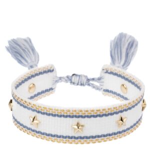 DARK Woven Friendship Bracelet With Star Studs White With Light B