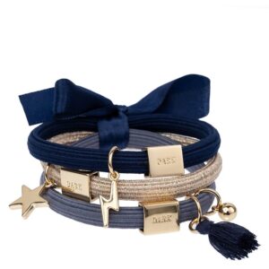 DARK Hair Ties With Charms Combo Navy Blues With gold