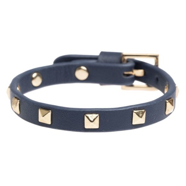 DARK Leather Stud Bracelet Mini Navy Blue