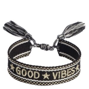 DARK Woven Friendship Bracelet Good Vibes Black With Gold