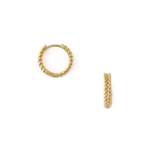 Plaited Metal Huggie Hoops - Pale Gold