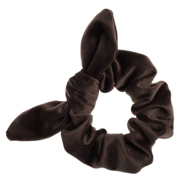 DARK Velvet Scrunchie With Bow Chocolate Brown