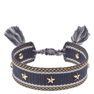 DARK Woven Friendship Bracelet With Star Studs Steel Blue With Go