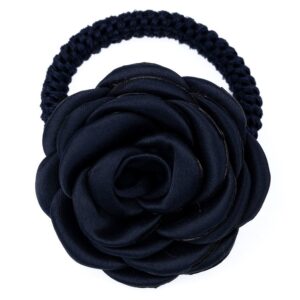 DARK Satin Rose Hair Tie Navy Blue