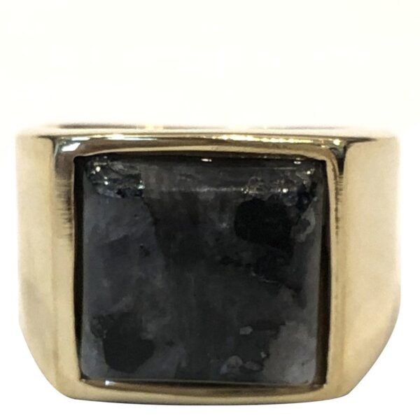 DARK Signet Ring Gold With Grey Marble Size 3