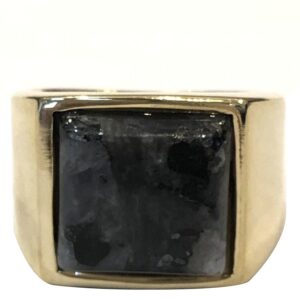 DARK Signet Ring Gold With Grey Marble Size 0