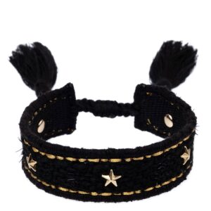 DARK Tweed Friendship Bracelet With Star Studs Black