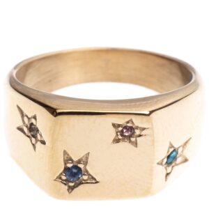 DARK Star Signet Ring Square With Multi Colored Crystals Size 2