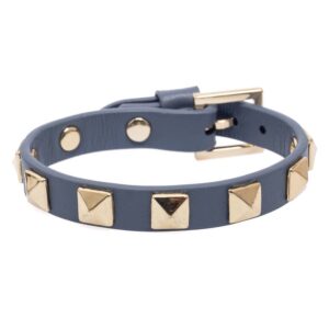 DARK Leather Stud Bracelet Steel Blue