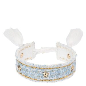 DARK Tweed Friendship Bracelet With Star Studs Light Blue