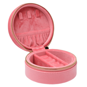 DARK Velvet Jewellery Box Round Geranium Pink