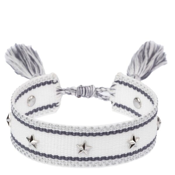 DARK Woven Friendship Bracelet With Star Studs White With Steel B