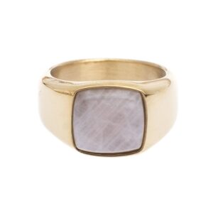 DARK Signet Ring Mini Gold With Rose Quartz Size 3