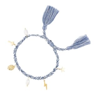 DARK Woven Friendship Bracelet With Charms Light Blue