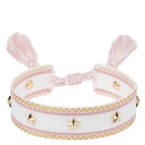 DARK Woven Friendship Bracelet With Star Studs White With Light R