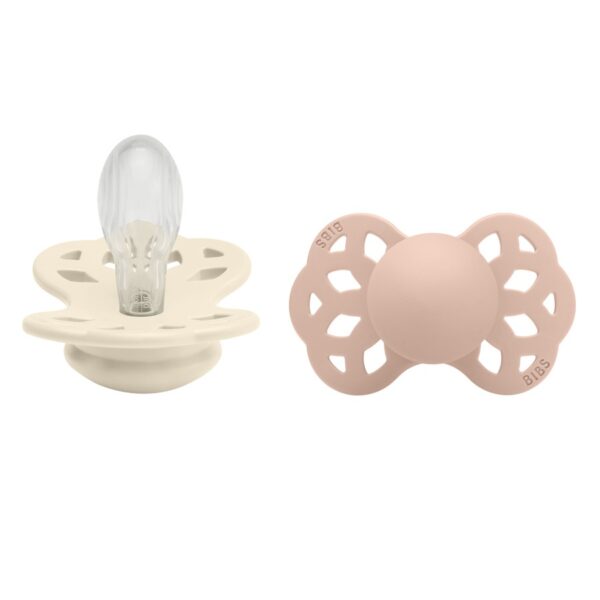 BIBS Pacifier Infinity Symmetrical Silicone Ivory/Blush Size 2 2p