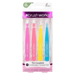 Brushworks HD Combination Tweezer Set Neon