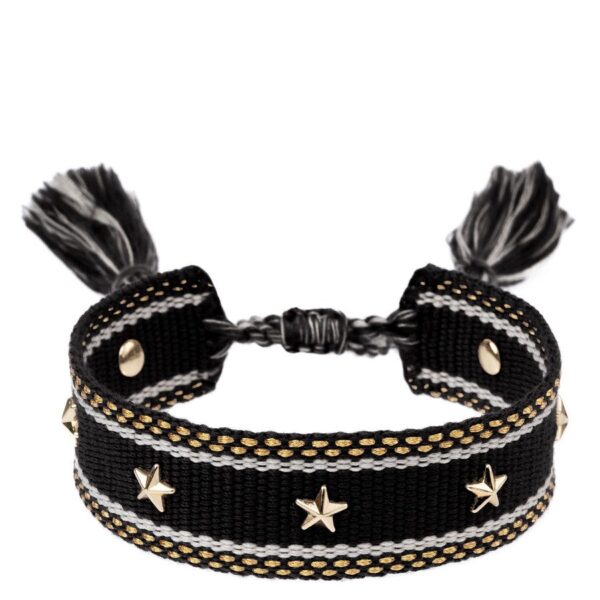 DARK Woven Friendship Bracelet With Star Studs Black With Gold