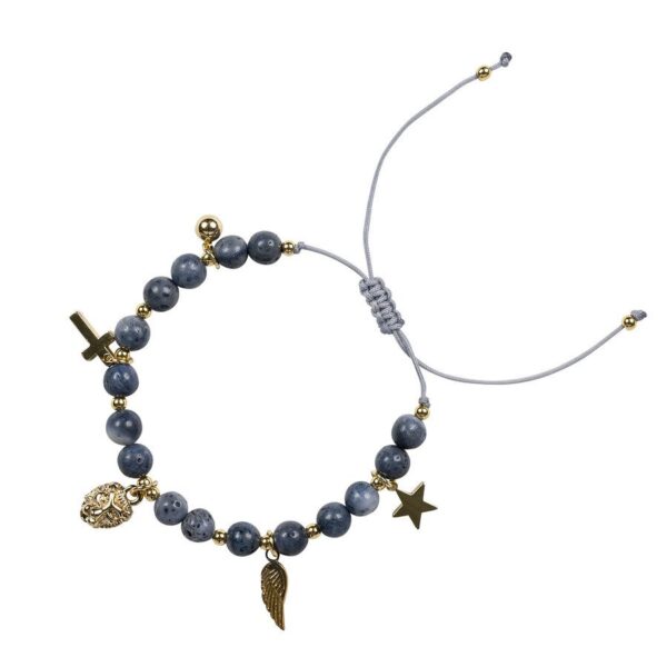 DARK Stone Bead Bracelet With Charms Steel Blue