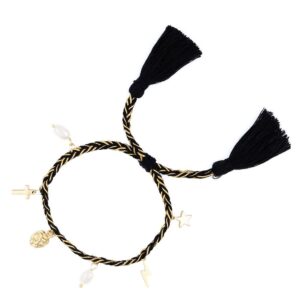 DARK Woven Friendship Bracelet With Charms Black With Gold