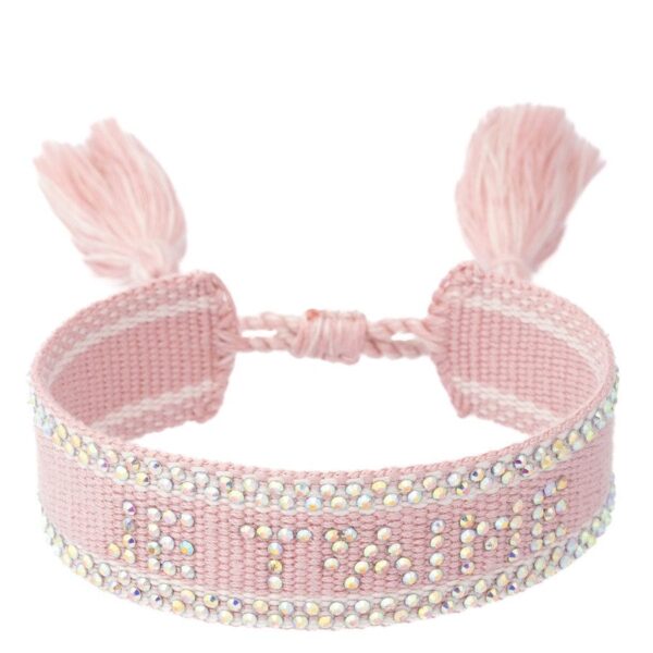 DARK Woven Friendship Bracelet With Crystals Je T&apos;aime Light Rose