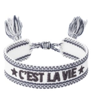 DARK Woven Friendship Bracelet C&apos;est La Vie White With Steel Blue