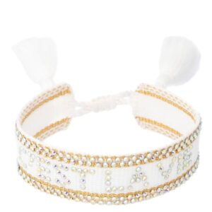 DARK Woven Friendship Bracelet With Crystals C&apos;est La Vie White W