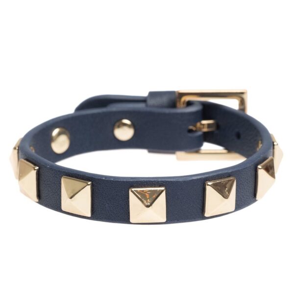 DARK Leather Stud Bracelet Navy Blue