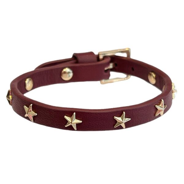 DARK Leather Star Stud Bracelet Mini Maroon