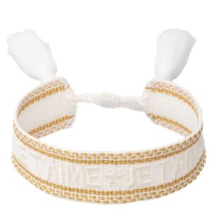 DARK Woven Friendship Bracelet Je T&apos;aime Whte With Gold