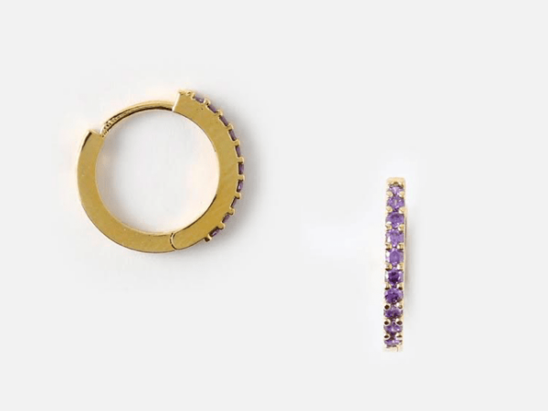 Mini Pave Hoop Earrings - Amethyst