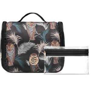 Gillian Jones Organizer Cosmetic Bag Black Tiger And Palm Print