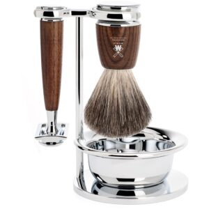 Mühle Rytmo Set Safety Razor + Shaving Brush + Bowl Ash Steamed Pure B