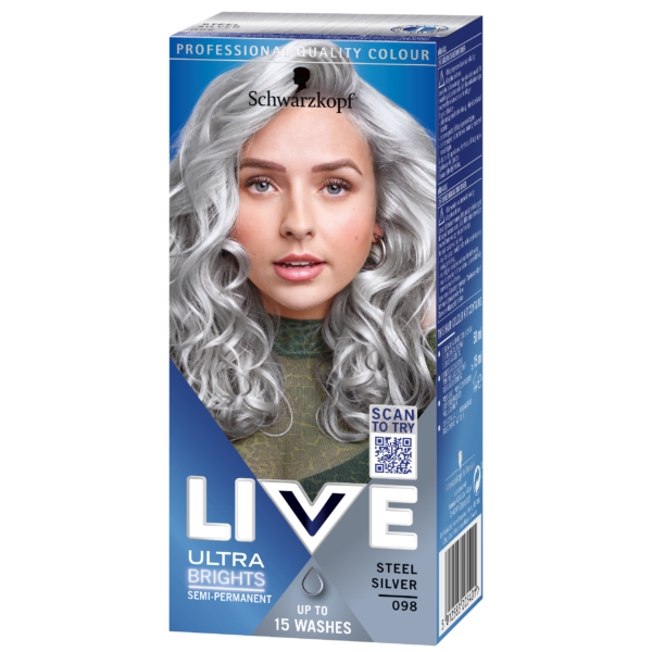 Schwarzkopf LIVE Ultra Brights or Pastel  98 Steel Silver