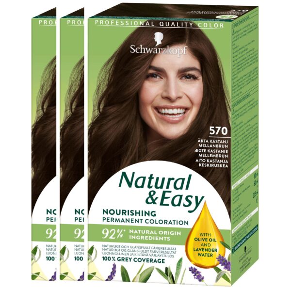 Schwarzkopf Natural&Easy 570 Äkta Kastanj Mellanbrun 3-pack