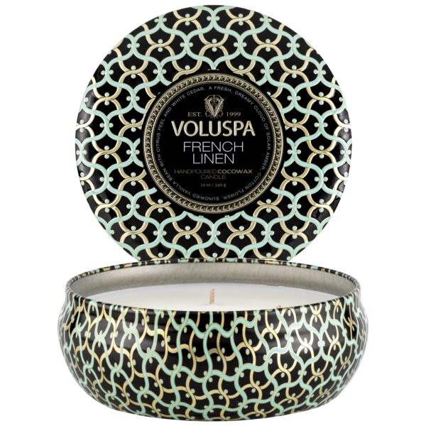 Voluspa French Linen 3-Wick Tin Candle 40h