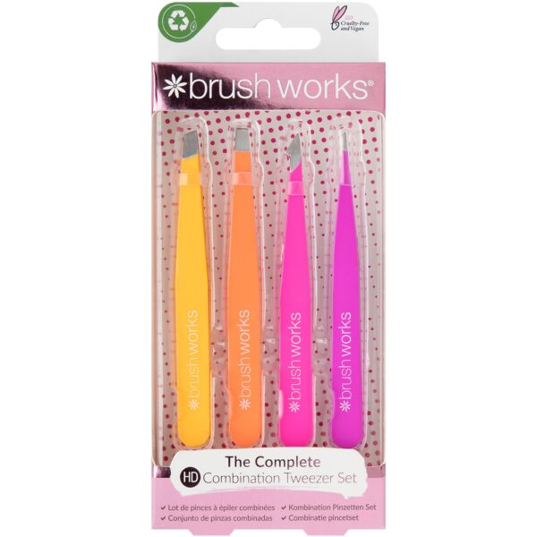 Brushworks HD 4 Piece Combination Tweezer Set - Brights