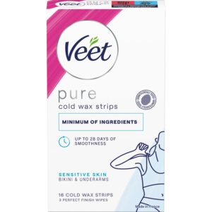 Veet Pure Cold Wax Strips Sensitive Skin Bikini & Underarms 16 stk