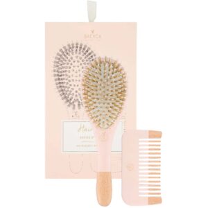 BACHCA Baby Kit Brush 100% boar small size + wooden comb Pink