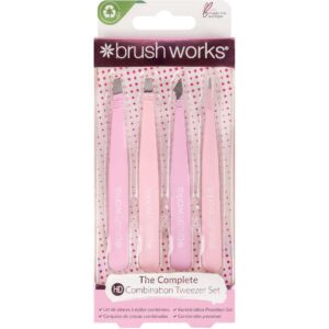 Brushworks HD 4 Piece Combination Tweezer Set - Pink