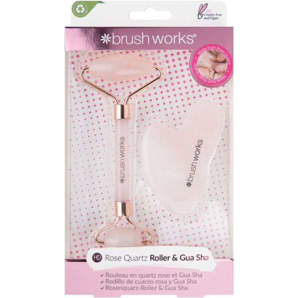 Brushworks Rose Quartz Roller & Gua Sha