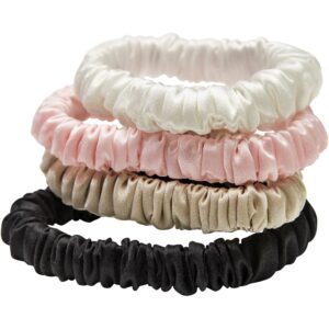 Lenoites Mulberry Silk Skinny Scrunchies Pink