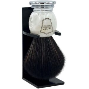 Parker Shaving Marbled Ivory Chrome Handle Black Synthetic Shave Brist