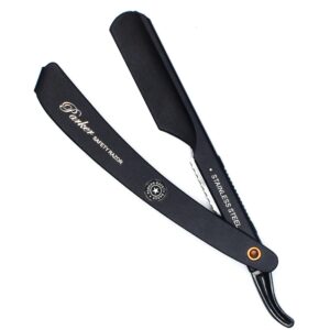 Parker Shaving PTBMETAL-Black Steel Push Type Barber/Straight Razor