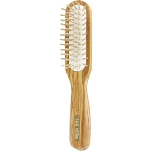 Tek Slim Rectangular Brush In Olive Wood With Short Wooden Pins