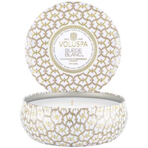 Voluspa Suede Blanc Maison Blanc 3-Wick in Decorative Tin 40h