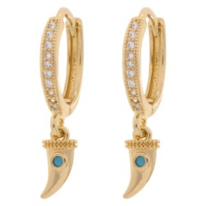 Timi Of Sweden Bowyn Small Horn With Blue Stone Hoop Earrings