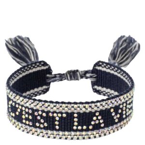 DARK Woven Friendship Bracelet With Crystals C&apos;est La Vie Navy Bl