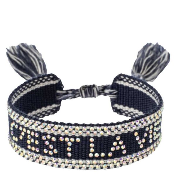 DARK Woven Friendship Bracelet With Crystals C&apos;est La Vie Navy Bl